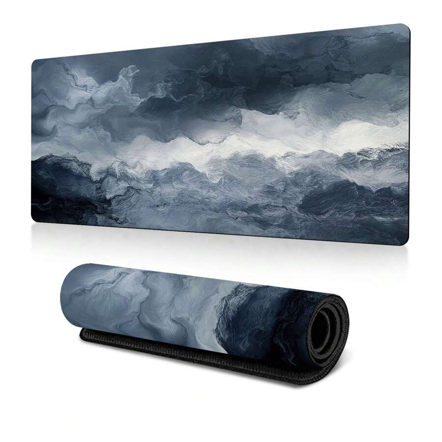 桌垫，大号鼠标垫 31.5 英寸 * 11.8 英寸加长游戏鼠标垫，带防滑底部接缝鼠标垫，适用于电脑/办公室/键盘/笔记本电脑 - 灰藍 - 查看 1