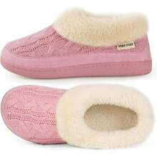 Ladies' Warm Knitted Faux Suede Memory Foam Moc Slippers - Pink - View 1