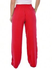 Duna Women's High Waist Wide Leg Pants With Pockets Elastic Waistband - Đỏ - Xem 3