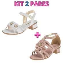 Kit 2 pares de Sandália Infantil Menina Stilo Rosê Salto Baixo Confortável