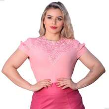 Women's Short Sleeve Formal Blouse, Evangelical Fashion, Lace, Rhinestones - Màu hồng gỉ - Xem 4
