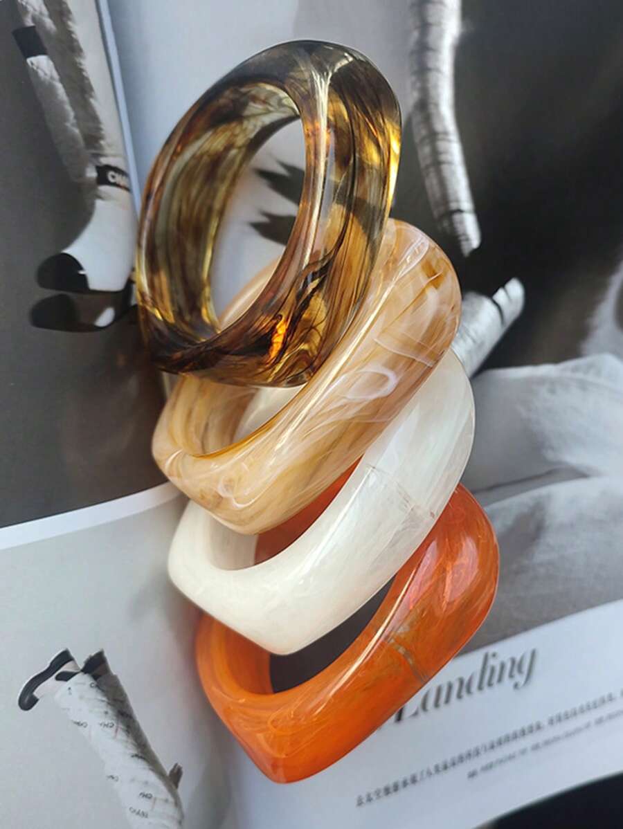 1pc Marbled Tie Dye Translucent Acrylic Bangle Bracelet, Fashion Accessory For Women - Bracelet - View 1
