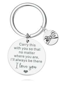 1pc Women's Men's Finger Pull Hook Pattern Charm Pendant Slogan Carry This With You I Love You Carved Stainless Steel Keychain For Couple Wife Husband Girlfriend Boyfriend Cute Fashion Style Car Keychain Valentine's Day Gift Car Accessories Bag Charm School Goth Y2k Bag Accessories Lanyards With Id Holder Car Accessories Bag Charms Gifts For Mother, Father, Graduation, And Teacher - Light Grey - View 1