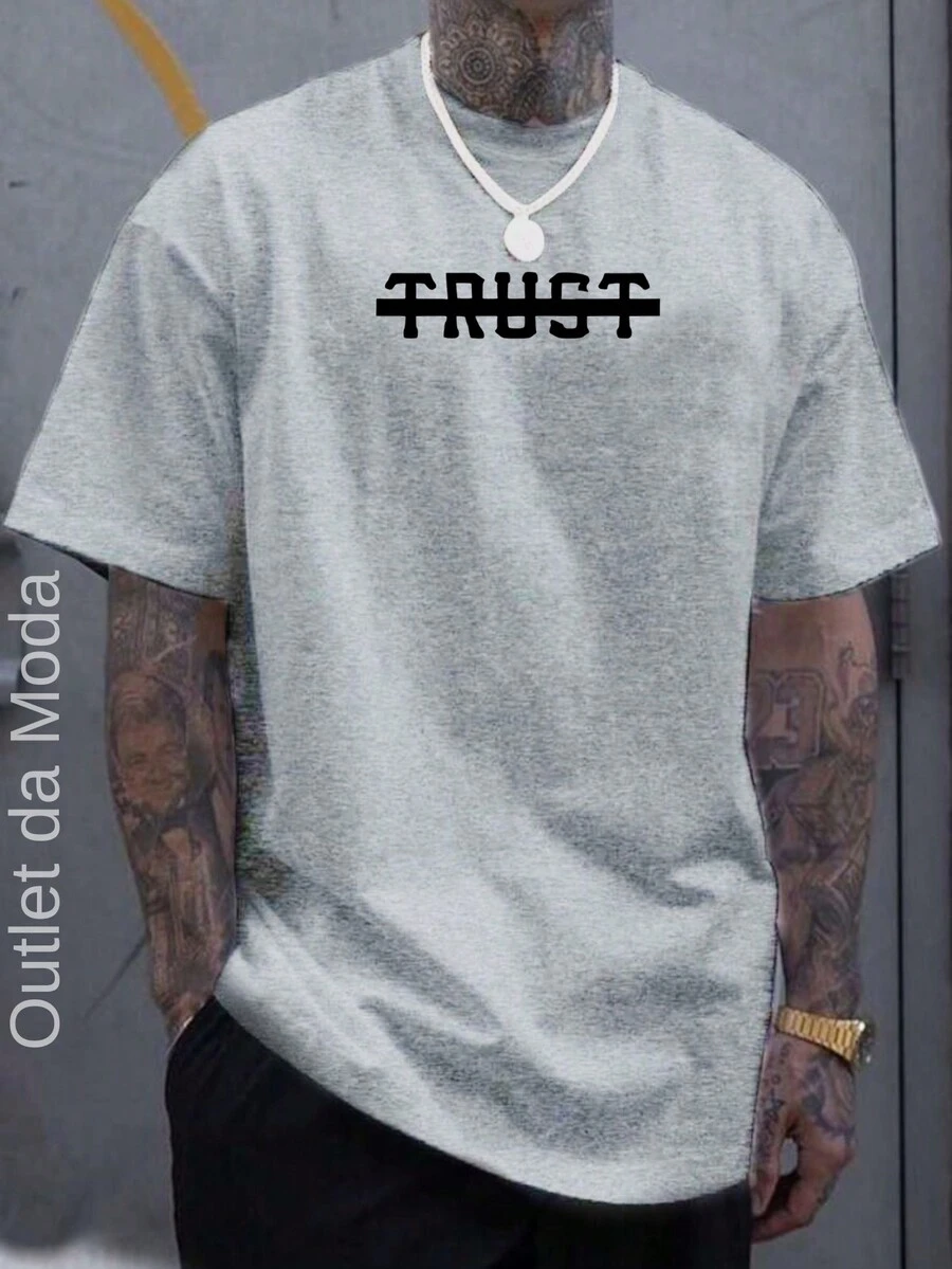 TRUST Men's T-Shirt 100% Cotton Premium Mesh Shirt - Xám - Xem 1