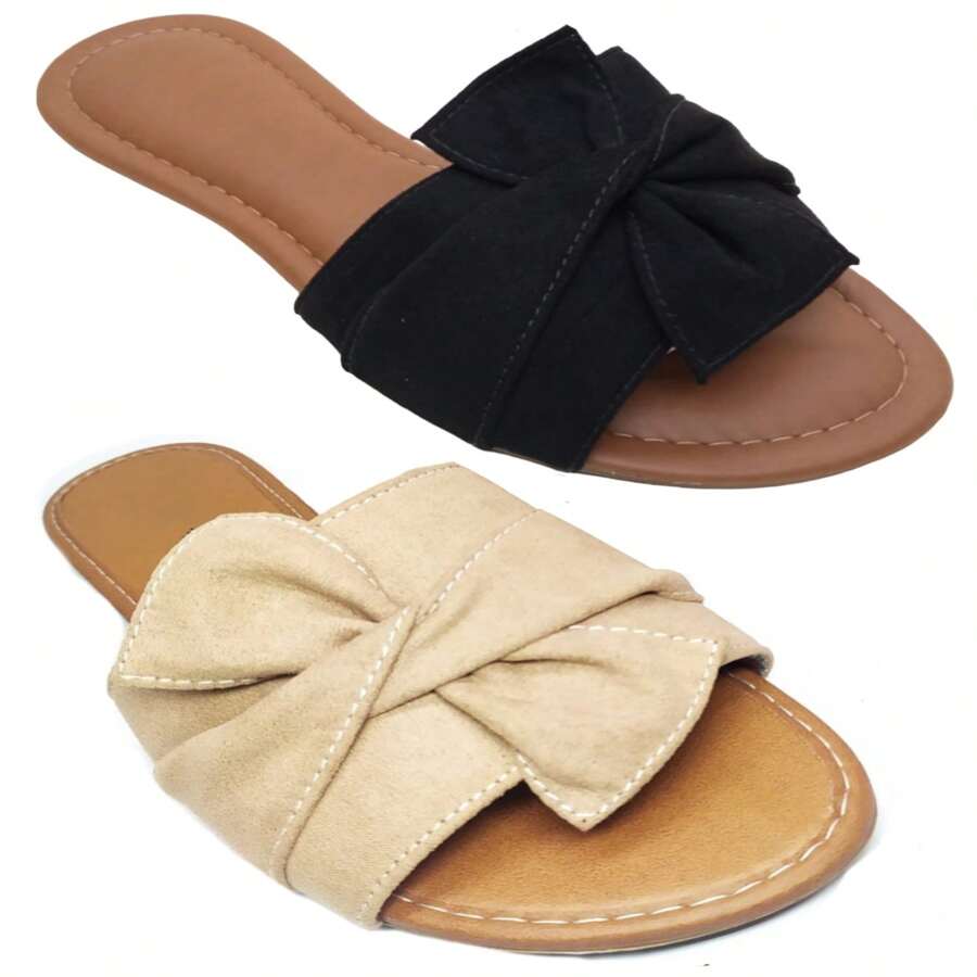 Kit 2 Pairs Women's Flat Shoes Special Sizes 40 To 44 Sandal Flip Flops Flat Mule Slide - Màu be - Xem 1