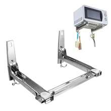 Foldable Microwave Holder Wall Mounted Microwave Holder Shelf Silver Microwave Holder With 2 Hooks, Microwave Holder Oven Rack Shelf Microwave Shelf For Kitchen Organizer - Silver - View 5