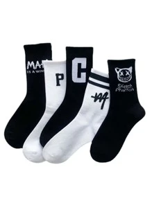 5/10 Pairs Men Cartoon Graphic Mid-Calf Socks, Streetwear Style