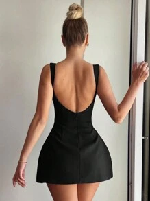 1 pieza Vestido de verano sexy y sencillo sin espalda de moda para mujer - Negro - Ver 2