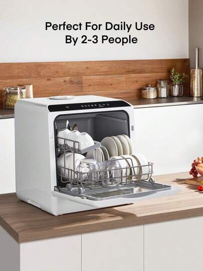 Portable Countertop Dishwasher With 5L Built-In Water Tank, 6 Programs, 360°Dual Spray, High-Temp, Air-Dry And Timeing Function