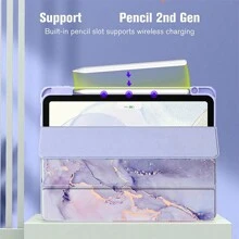 1 pieza de Funda protectora de tableta de acrílico transparente compatible con iPad con ranura para bolígrafo, diseño de flores y olas, con protección anti-caídas, con patrón de mármol colorido - Azul Marino - Ver 6
