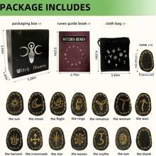 14pcs/Set Witch Runes Set With Guidebook And Storage Bag, Runes Set For Beginners, Divination Healing Alchemy Woodcut Meditation Altar Game Runes, Home Decoration, Gaming Supplies,Christmas
