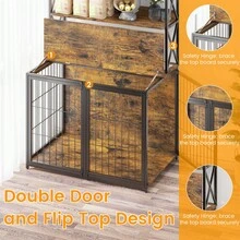 42.5 Inch Dog Crate Furniture With Shelves Storage,Dog Kennel With Divider,Wooden Dog Crate End Table With Flip Top,Large Dog Cage For Indoor,3 Doors Pet Crate Furniture - màu nâu - Xem 7