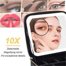 Travel Cosmetic Bag With Mirror And Light, Portable Cosmetic Case, Adjustable Compartment Design