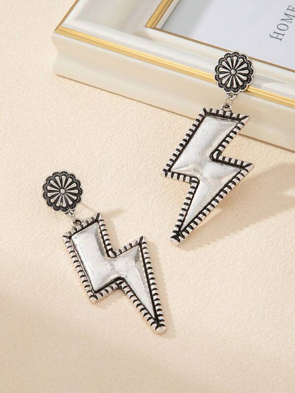 1 paio di orecchini a fulmine retro in argento brunito consumato