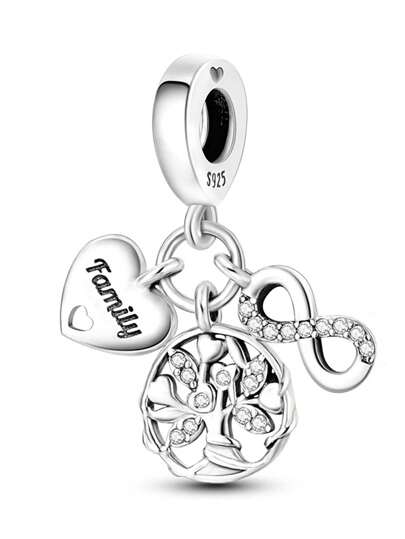 Silver-Plated Tree Of Life Wireless Home Pendant Sphere, Suitable For Bracelet DIY, Women's Jewelry, Heart-Shaped Pendant Gift For Family, Mother, Wife, Silver-Plated Material, Compatible With Bracelets And Necklaces, Pendant Bead Jewelry, Gift For Women, Family And Friends