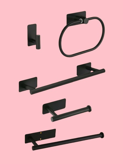 1 szt. Organizer do przechowywania w łazience, drążek na ręczniki ze stali nierdzewnej, uchwyt na chusteczki i wiele haczyków, montaż bez wiercenia