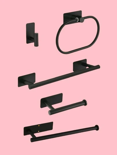 1 Pieza Organizador de almacenamiento para baño, Barra para toallas de acero inoxidable, Portarrollos de papel higiénico y múltiples ganchos, Instalación sin taladro