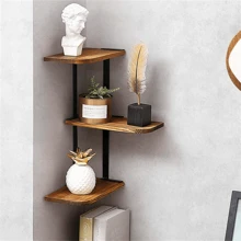 UNHO 3-Er Floating Retro Wooden Corner Shelf Shelves Mantle Solid Wood Bookcase Decor - Brown - View 1