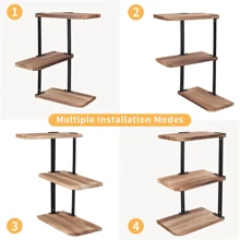 UNHO 3-Er Floating Retro Wooden Corner Shelf Shelves Mantle Solid Wood Bookcase Decor - Brown - View 5