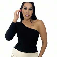 Mula Manca Long Sleeve Knit Women's Cropped Blouse - 黑色 - 查看 1