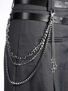 1pc Punk Rock Multi-Layer Silver Metal Hollow Star Pants Chain, Gothic Fashion Accessory Halloween Fathers Day Gift School