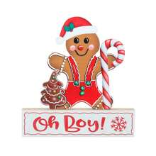 Nuevos adornos de Navidad, figura de hombre de jengibre de galleta de escritorio con soporte de madera, decoración de Halloween - Multicolor - Ver 12