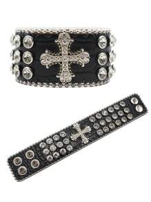 Braccialetti in pelle con rivetti a forma di croce, stile hip hop punk rock, ampi braccialetti per discoteca, DJ, cantanti, costumi di scena e cosplay - Multicolore - Visualizzare 5