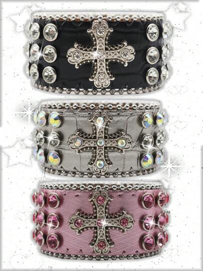 精美铆钉皮革手镯嘻哈朋克摇滚宽手链夜店 DJ 歌手舞台服装角色扮演