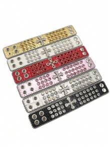 Braccialetti in pelle con rivetti a forma di croce, stile hip hop punk rock, ampi braccialetti per discoteca, DJ, cantanti, costumi di scena e cosplay - Multicolore - Visualizzare 3