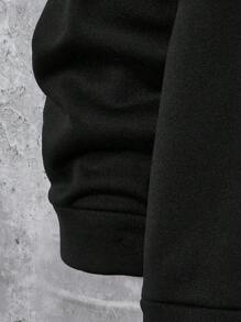 Plus Size Men's Drawstring Hooded Long Sleeve Pocket Printed Casual Sweatshirt - Black - View 7