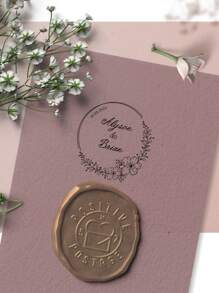 Custom Wedding Monogram Stamp, Save The Date Stamp, Custom Wedding Stamp, Personalized Wedding Stamp, Rubber Wedding Stamp, Diy Wedding Back To School,Multi-Functional,Ornamental,Reusable,Modern,Colorful,Cute,Vintage,Cartoon,Kawaii,Workers,Clients,For Business/Work/Office,For School,Back To School,School Supplies - Khaki - View 7