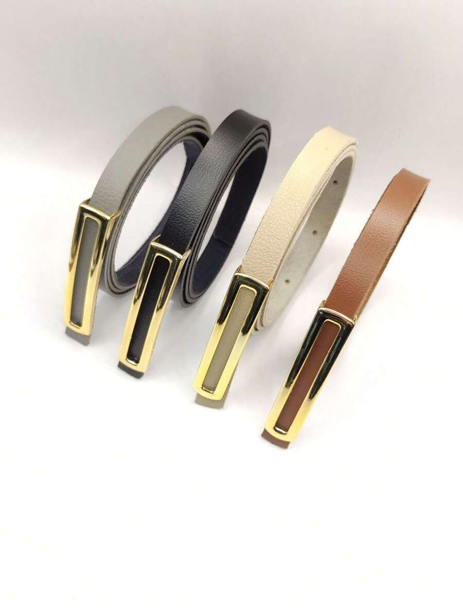 KIT 4 New Women's Thin Belt With Gold Buckle - kit4(黑色+焦糖色+米色+灰色) - 查看 1