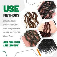 FULCRUM 10/16/20/26/32 英寸海浪钩针发黑色深波浪合成编织发适用于波西米亚辫子、波西米亚辫子、方形辫子和接发 - 黑色 - 查看 4