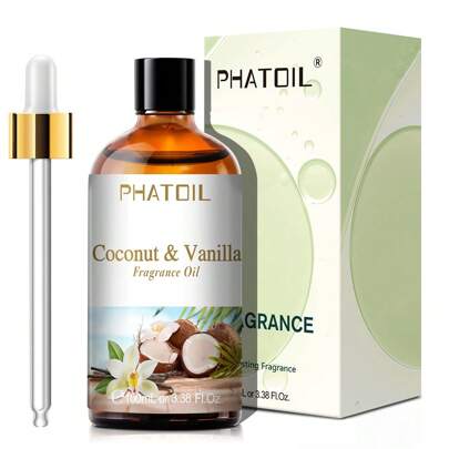 100毫升椰子香草香氛精油，带滴管，适用于香薰机、加湿器、芳香疗法、按摩、沐浴、放松（3.38液体盎司）