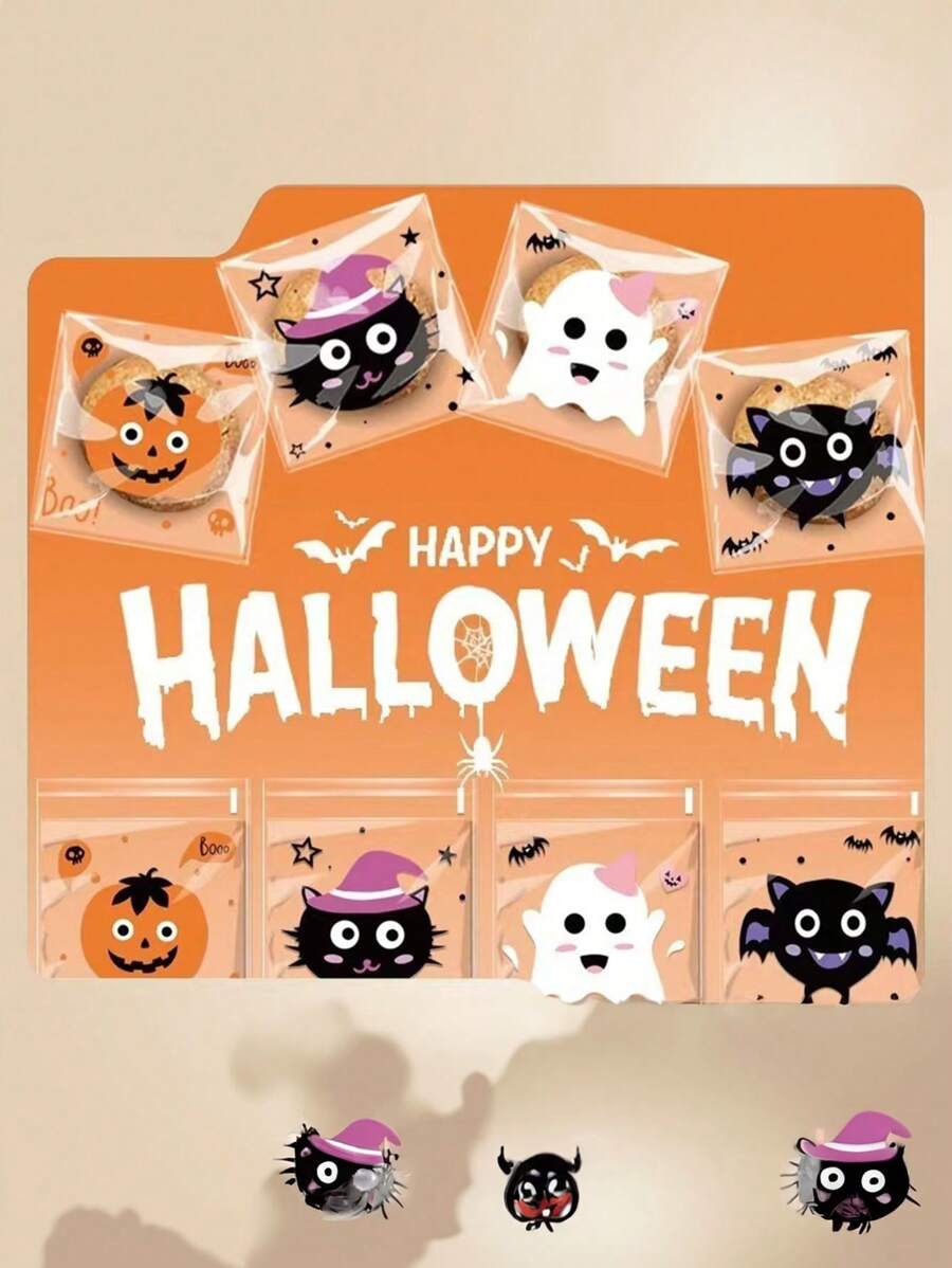 35件，创意万圣节雪花糖果包装纸万圣节派对礼物自封饼干牛轧糖包装纸，可爱饼干包装纸，万圣节主题礼品袋糖果包装纸，款式随机 - 彩色 - 查看 1