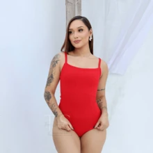 KIT 2 Women's Bodysuit With Thin Straps Premium Ribbed Terrycloth Straps - WHITE aND RED - View 2