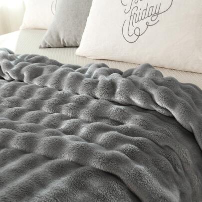 1pc Solid Color Deluxe Ultra-Soft Plush Blanket - Warm & Cozy Modern Polyester Fluffy Throw Blanket For Couch, Office, Bed, Camping & Travel, All Season Fuzzy Gift Wrap Comforter