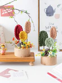 1Pc Handmade Crochet Lá Hoa Giả Sắp Xếp Bằng Gỗ, Chậu Cây Giả, Quả Thông, Hoa Giả, Cây Giả, Phong Cách Nhật Bản Cổ Điển Trang Trí Nhà Rustic, Trang Trí Mùa Thu, Nhà Nông Trại, Phòng Gia Đình, Ký Túc Xá Trường Học, Văn Phòng, Trung Tâm Bàn, Trang Trí Bàn, Trang Trí Sân Vườn - Nhiều màu - Xem 5