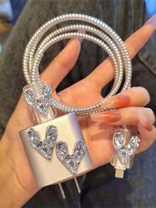 Bộ 4 vỏ bảo vệ bộ sạc 20W, cáp dữ liệu hình trái tim dài 1,5m có dây quấn, giá cố định cáp sạc hình trái tim, tương thích với cáp sạc nhanh 20W của 12/13/14 - Nhiều màu - Xem 4