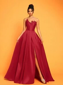 全新奢华高端小众高开叉露肩晚礼服