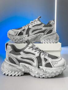 4 季情侣休闲运动鞋，时尚运动厚底运动鞋，适合办公室、旅行、日常穿着 - 白灰 - 查看 7
