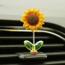 1pc/2pcs/3pcs/4pcs/5pcs Cute Shaking Sunflower Car Ornament Healing Flower Car Center Console Rearview Mirror Decoration - Yellow - View 13