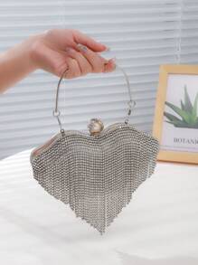 1 pieza Bolso de embrague clásico personalizado con forma de labios con strass y borlas, brillante y glamuroso, elegante y sofisticado bolso de muñeca redondo con diamantes, lujoso bolso de novia con strass adecuado para que las mujeres elegantes asistan a bodas, galas, bailes, cumpleaños y diversas fiestas