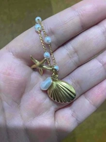 1PC 2025 Summer Starfish Shell Pearl Necklace For Women Men Gold Plated Choker Stainless Steel Jewelry Beach Vacation Gift