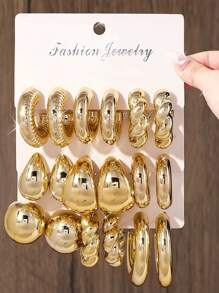 Juego de 18 piezas de pendientes de aro de moda para mujeres, ideal para fiestas, citas, vacaciones, joyería de estilo minimalista