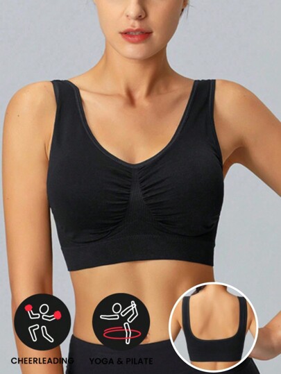 MELERIO Women Yoga Zwart Push Up Sports Bra,Seamless Bralette Mid Support Solid Underwear Pyjama No Chest Pad Breathable Sleep Vest Tank Top Nightshirt Workout Clothes Gym Accessories view 2