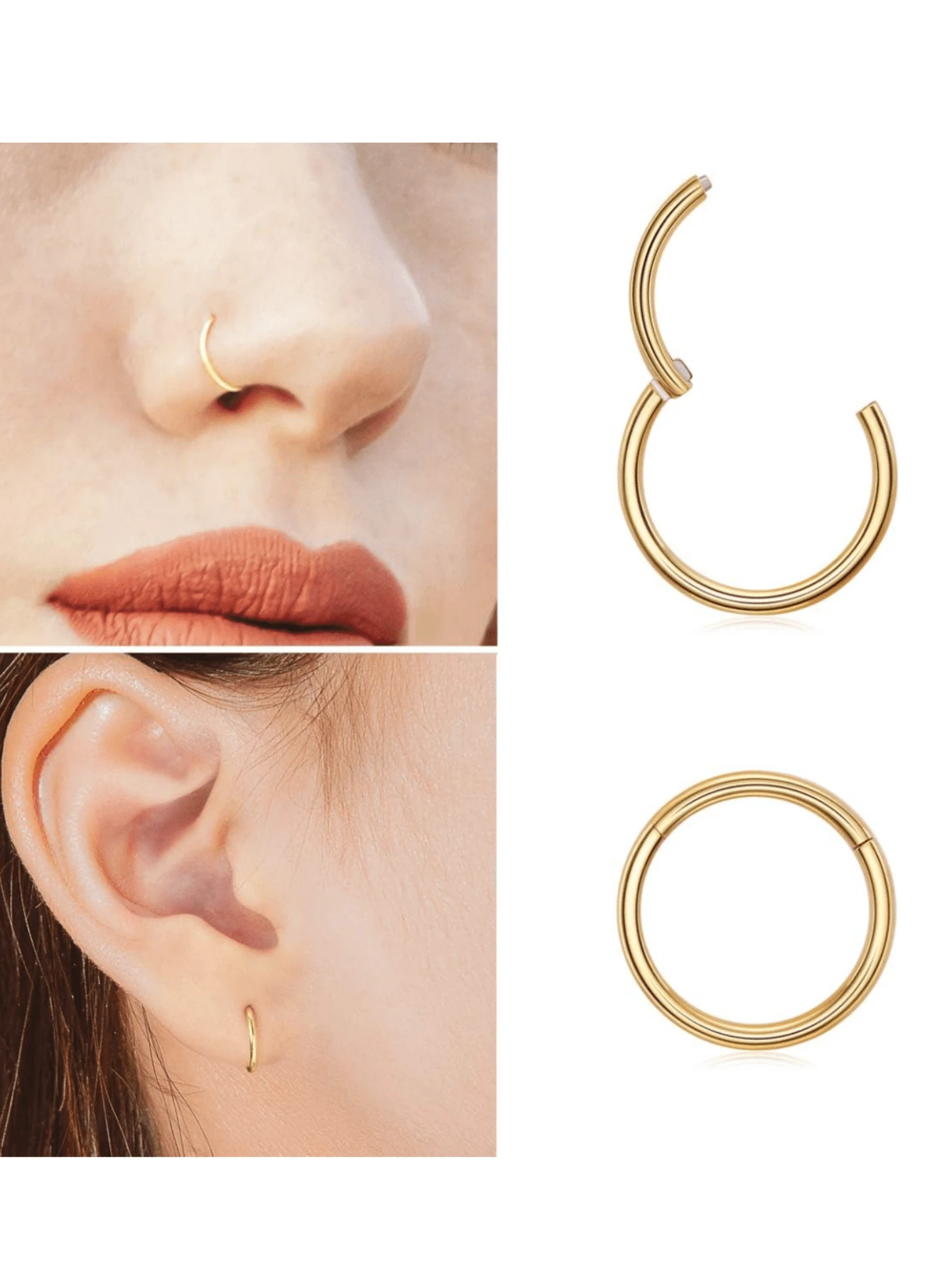 Edelstahl 316 0,8mm Punk Stil Nasenring mit , Körper Piercingschmuck , Nase und Ohr Ring mit - Goldgelb - Übersicht 1