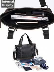 1 chiếc túi xách nam công sở 15,7 inch chống thấm nước bằng da PU cổ điển, cặp da PU lớn, túi đựng máy tính xách tay, túi đeo vai chắc chắn, quà tặng ngày lễ tình nhân, du lịch mùa xuân, mùa hè - Túi xách nam PU - Xem 11