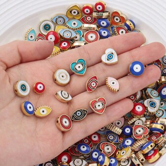 10/20pcs Assorted Cute Enamel Turkish Evil Eye Alloy Double-Sided Bead DIY Boho Style Bracelet Earring Pendant Craft Halloween Jewelry Supplies