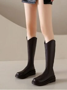 Retro dicke Plateau High Boots Frauen 2024 Neue High-Top V-Ausschnitt Petite Cowboy Stiefel